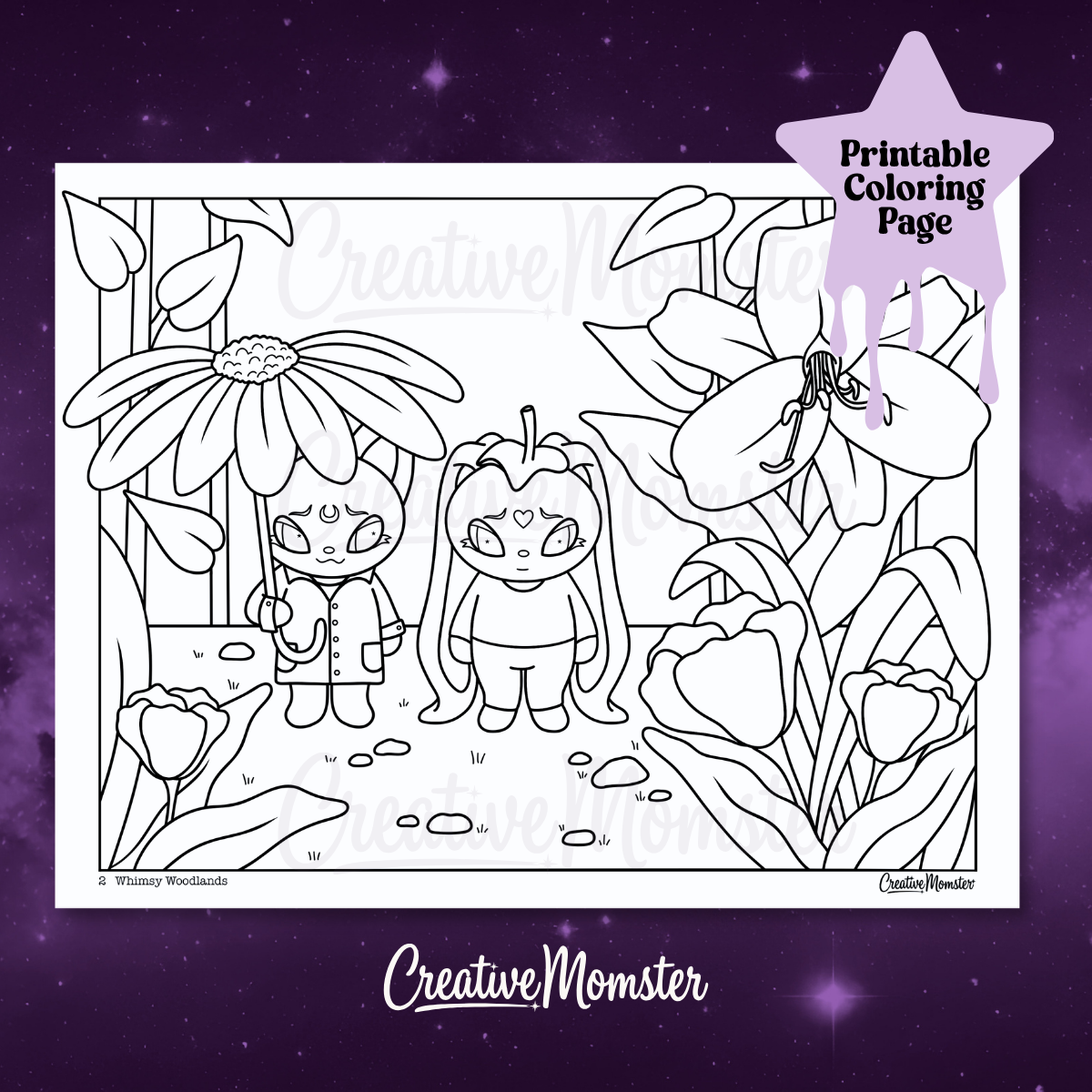 Flower Forest Coloring Page | Digital Download