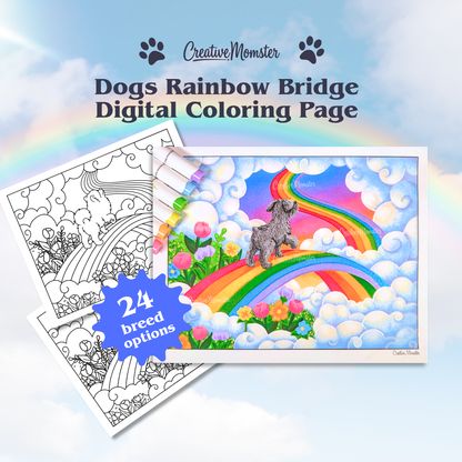 Rainbow Bridge Dogs Coloring Page | Digital Download