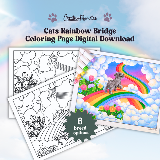 Rainbow Bridge Cat Coloring Page | Digital Download