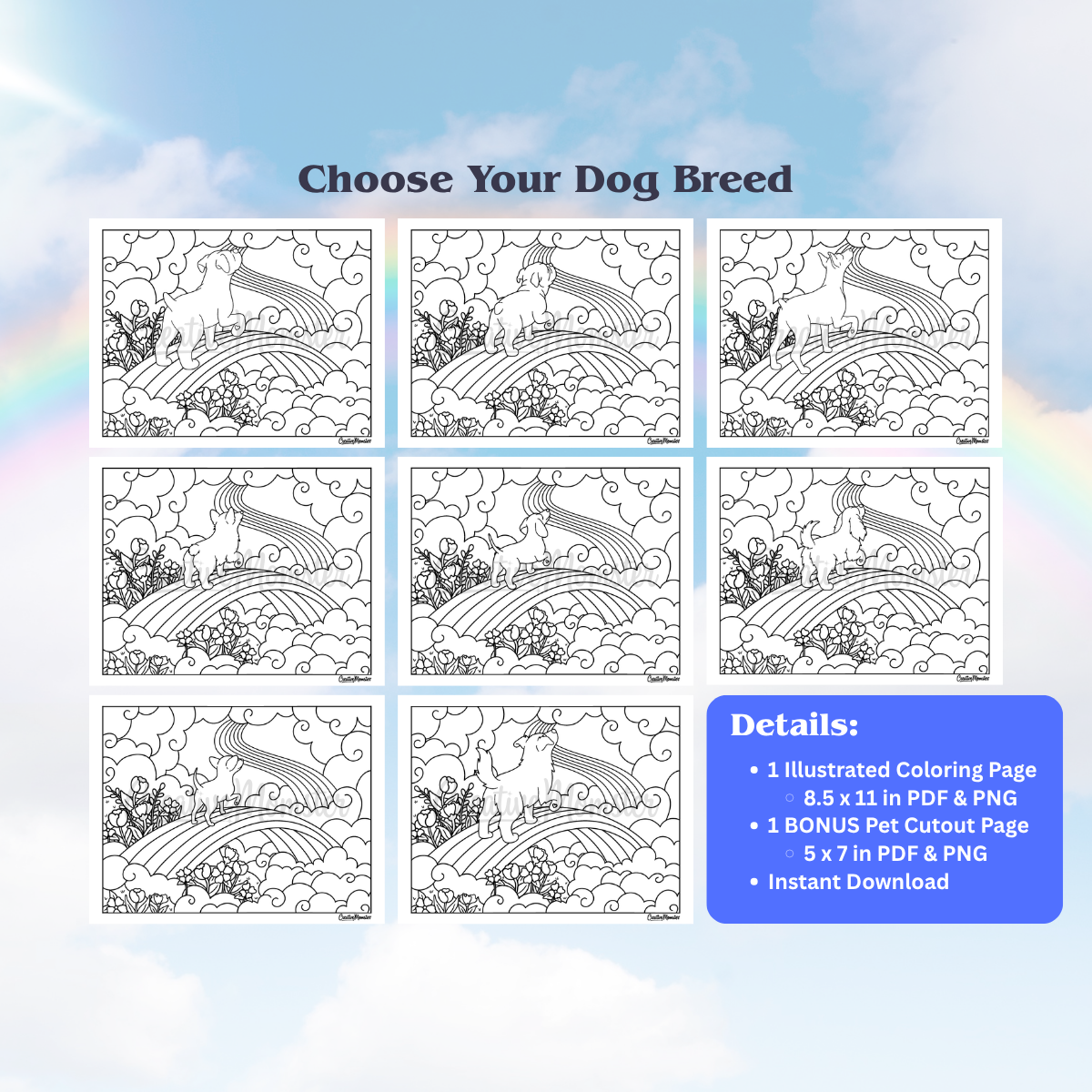 Rainbow Bridge Dogs Coloring Page | Digital Download