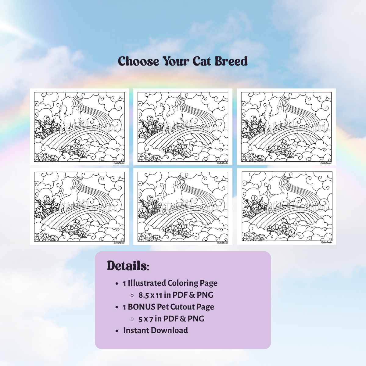 Rainbow Bridge Cat Coloring Page | Digital Download