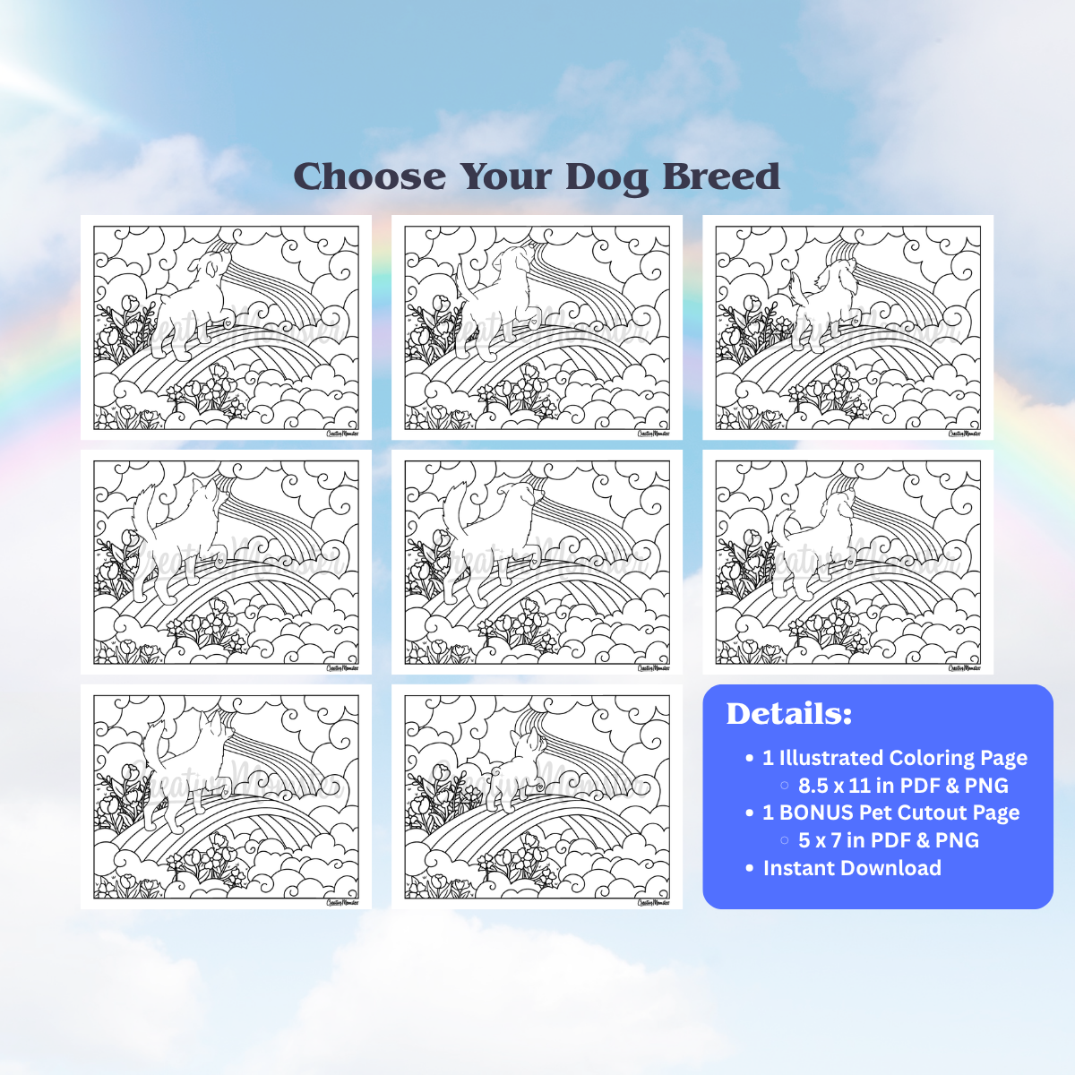 Rainbow Bridge Dogs Coloring Page | Digital Download