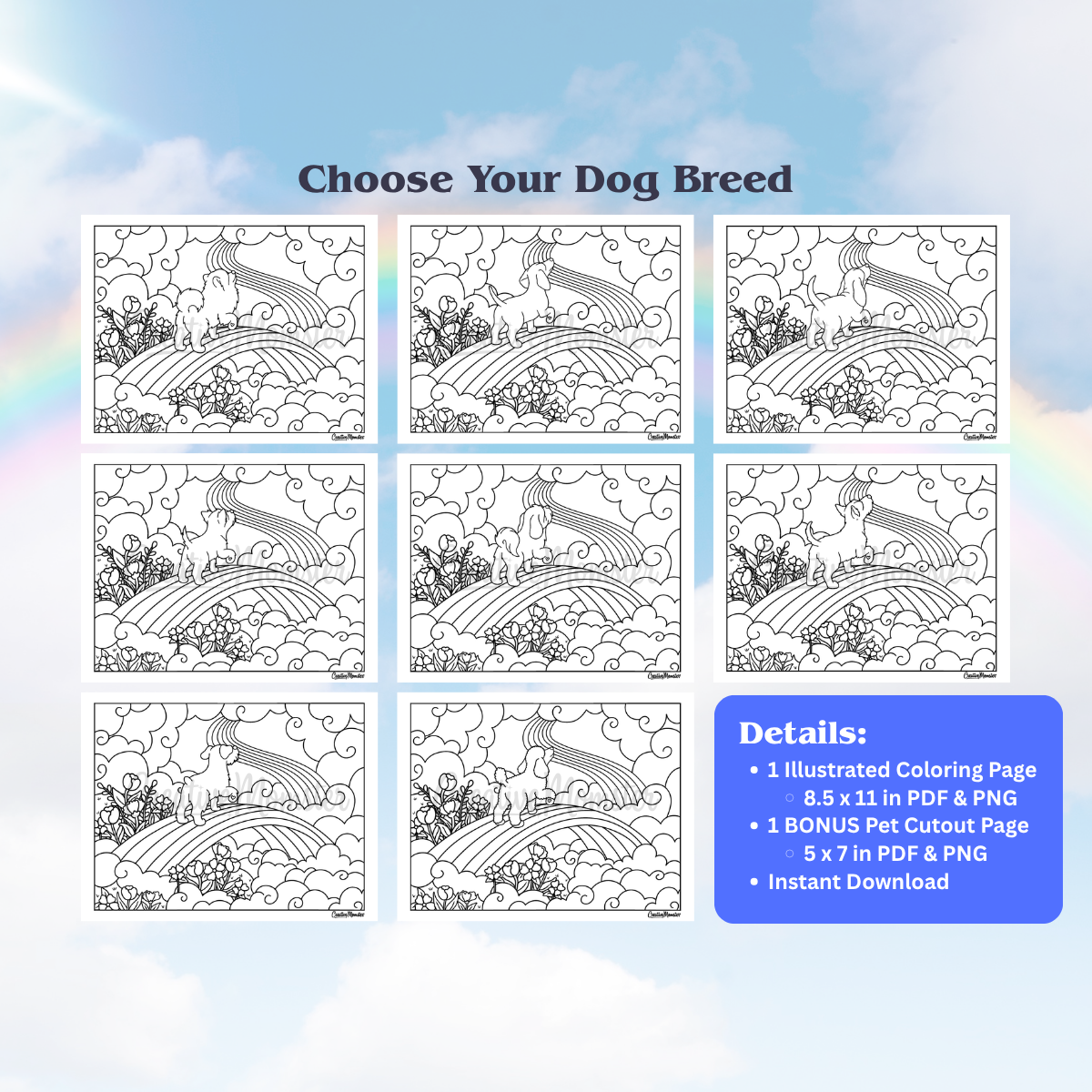 Rainbow Bridge Dogs Coloring Page | Digital Download