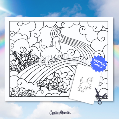Rainbow Bridge Dogs Coloring Page | Digital Download