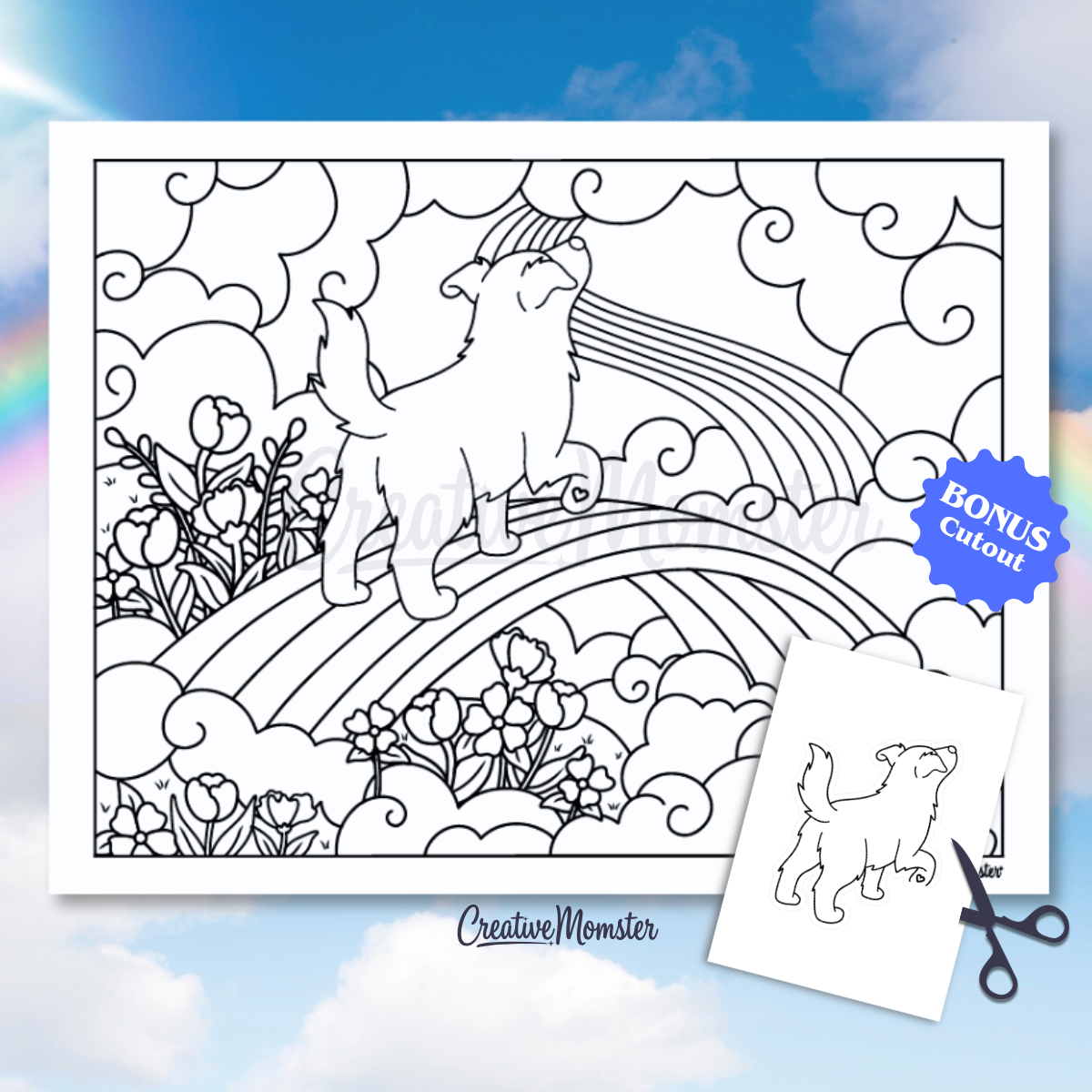 Rainbow Bridge Dogs Coloring Page | Digital Download