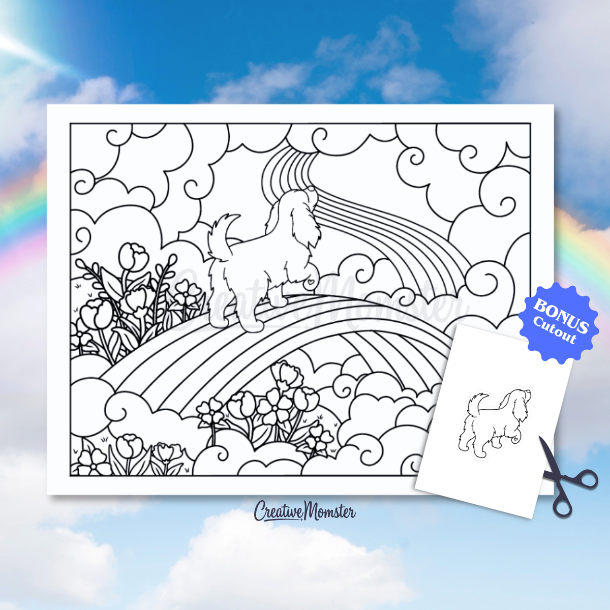 Rainbow Bridge Dogs Coloring Page | Digital Download