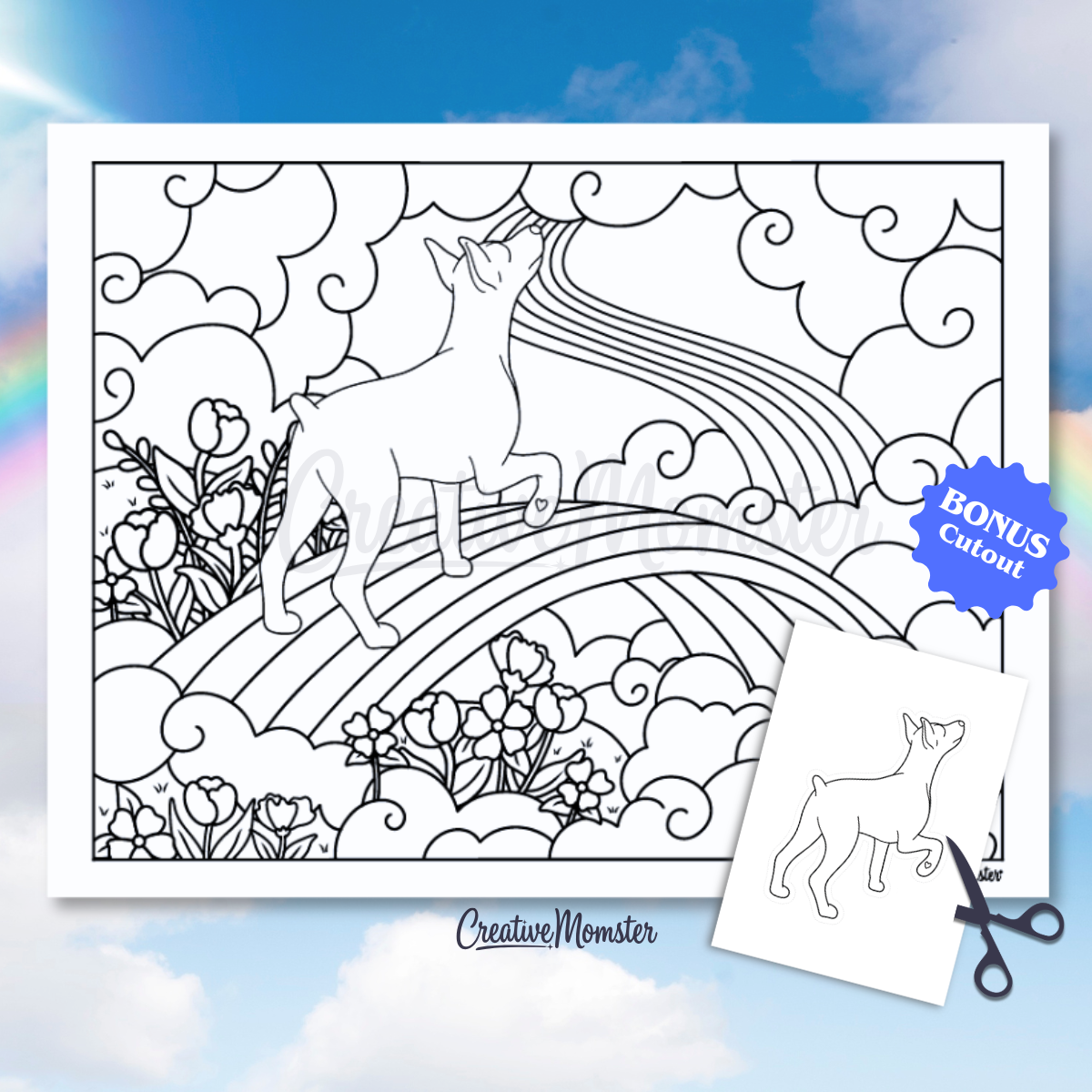 Rainbow Bridge Dogs Coloring Page | Digital Download