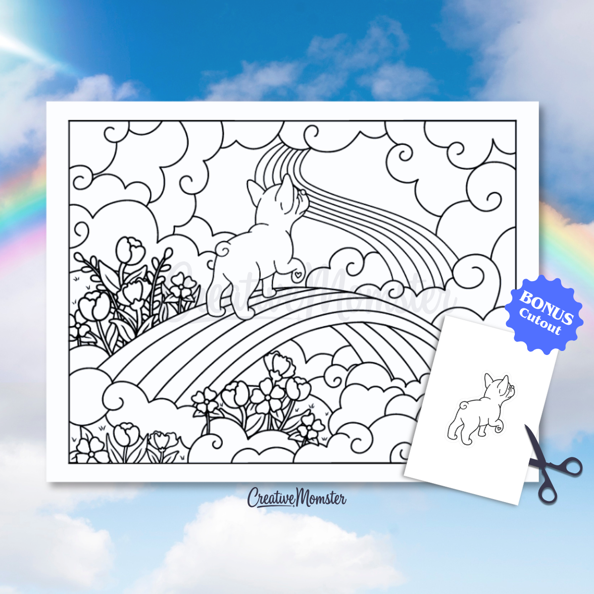 Rainbow Bridge Dogs Coloring Page | Digital Download