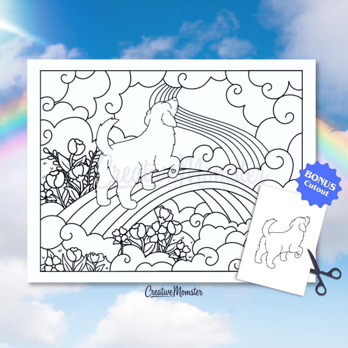 Rainbow Bridge Dogs Coloring Page | Digital Download