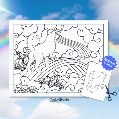 Rainbow Bridge Dogs Coloring Page | Digital Download