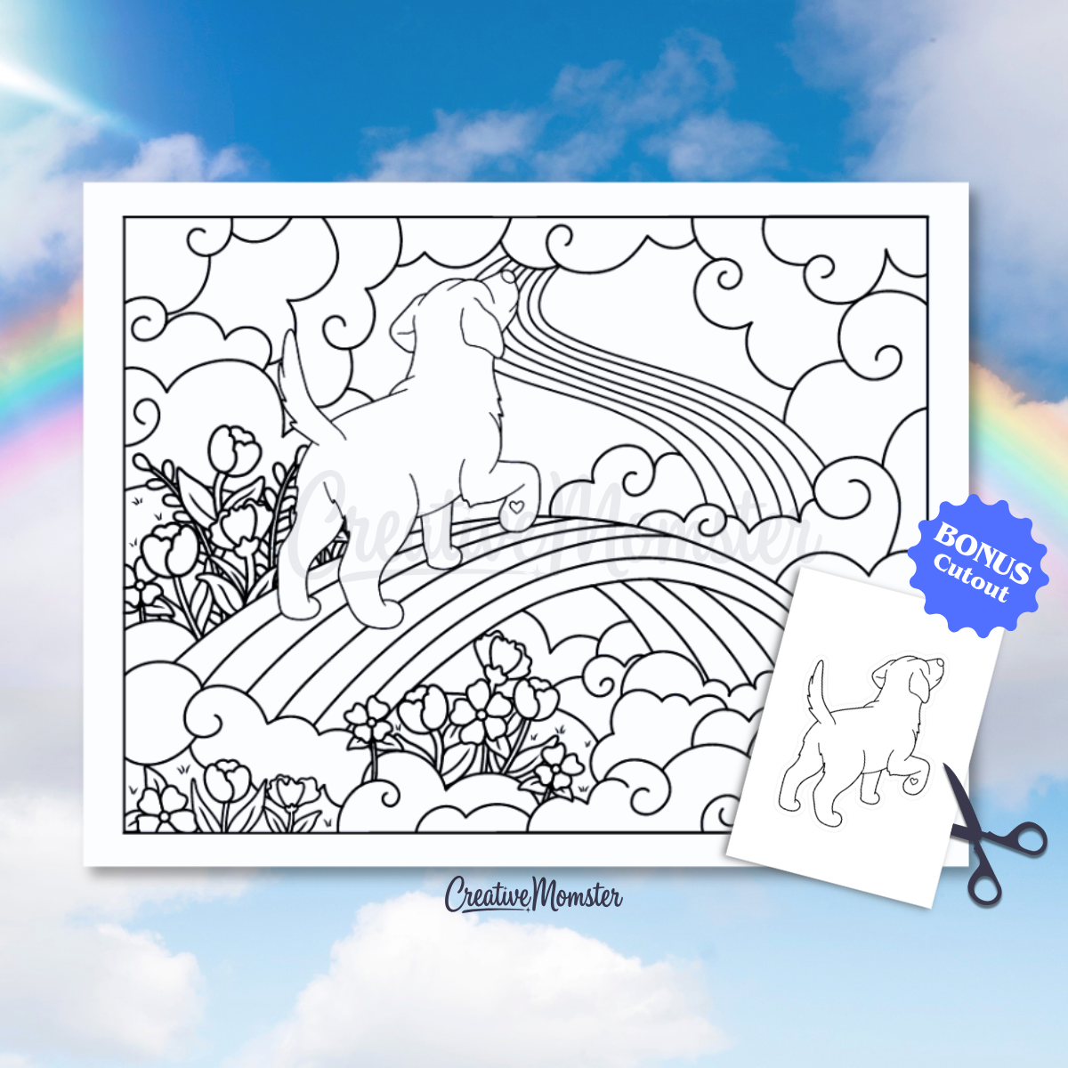 Rainbow Bridge Dogs Coloring Page | Digital Download