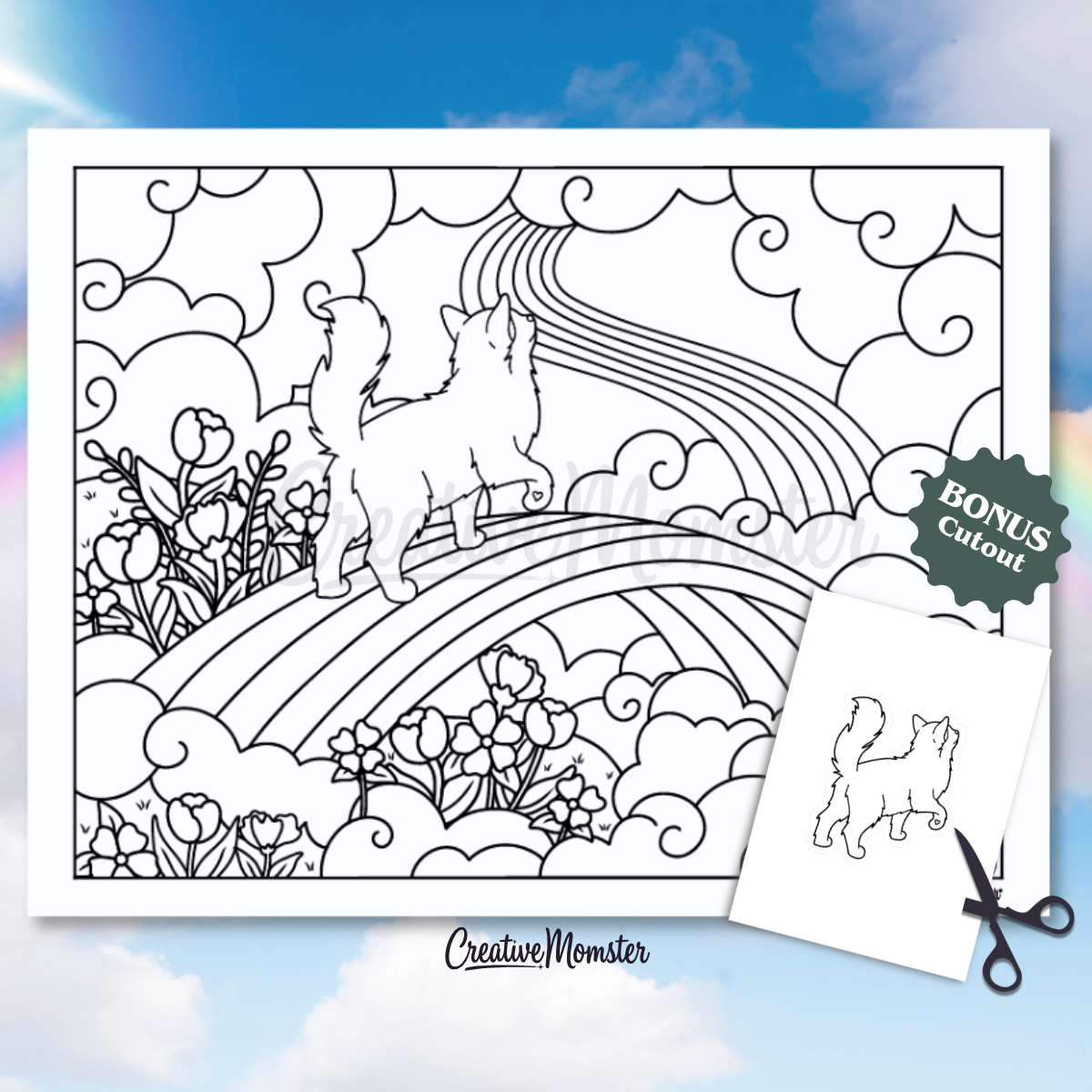 Rainbow Bridge Cat Coloring Page | Digital Download