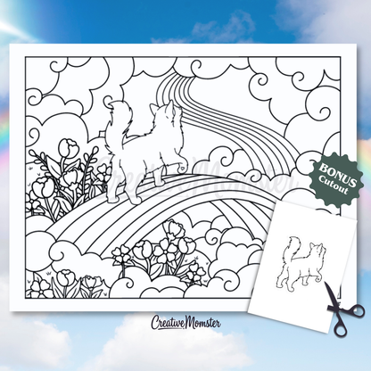 Rainbow Bridge Cat Coloring Page | Digital Download