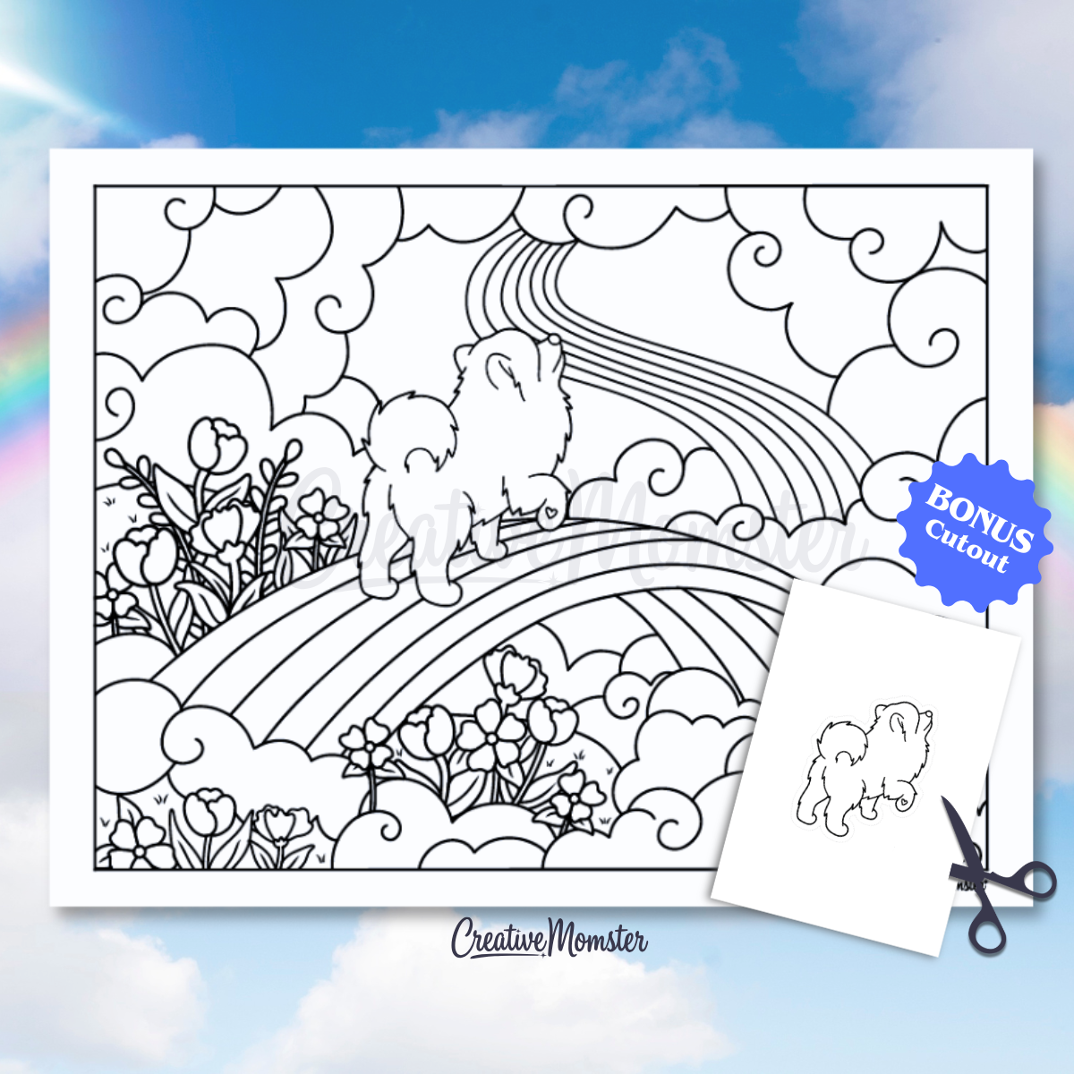 Rainbow Bridge Dogs Coloring Page | Digital Download