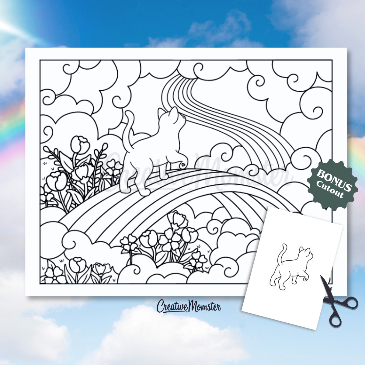Rainbow Bridge Cat Coloring Page | Digital Download