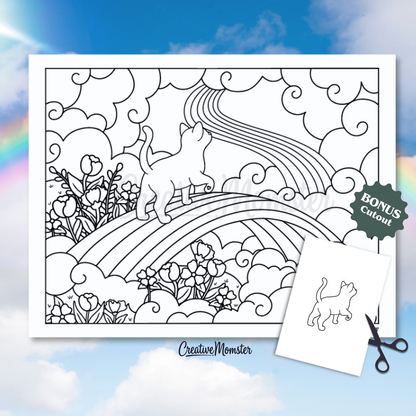 Rainbow Bridge Cat Coloring Page | Digital Download