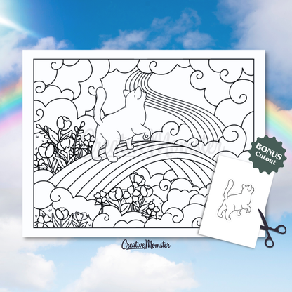 Rainbow Bridge Cat Coloring Page | Digital Download